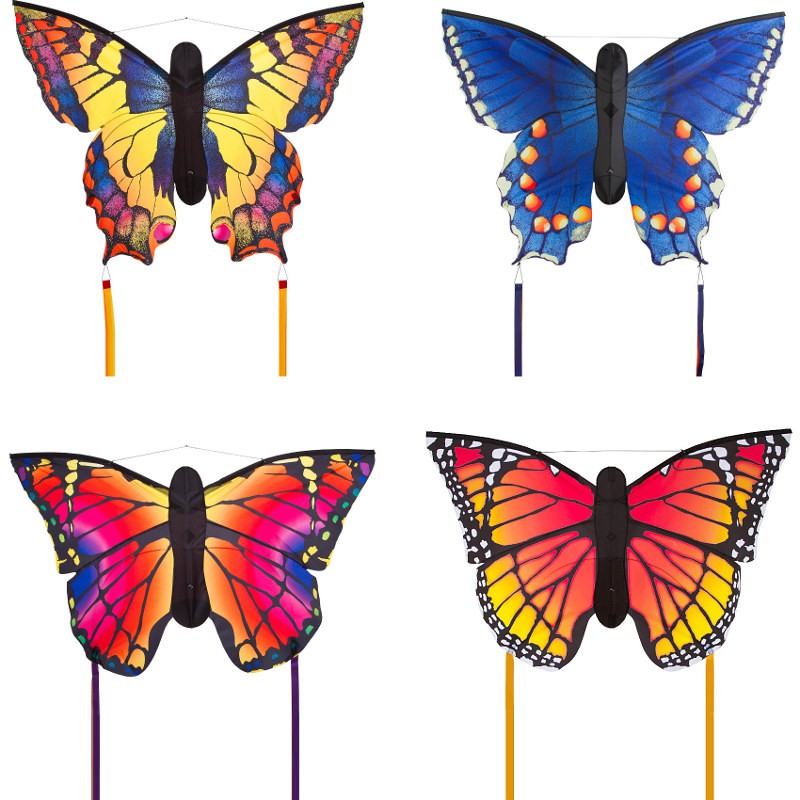 CIM Cerf-volant Papillon Bleu – 58x40 Cm – Ligne 20 M + Poignée – Queue Courbée 195 Cm – Dès 3 Ans